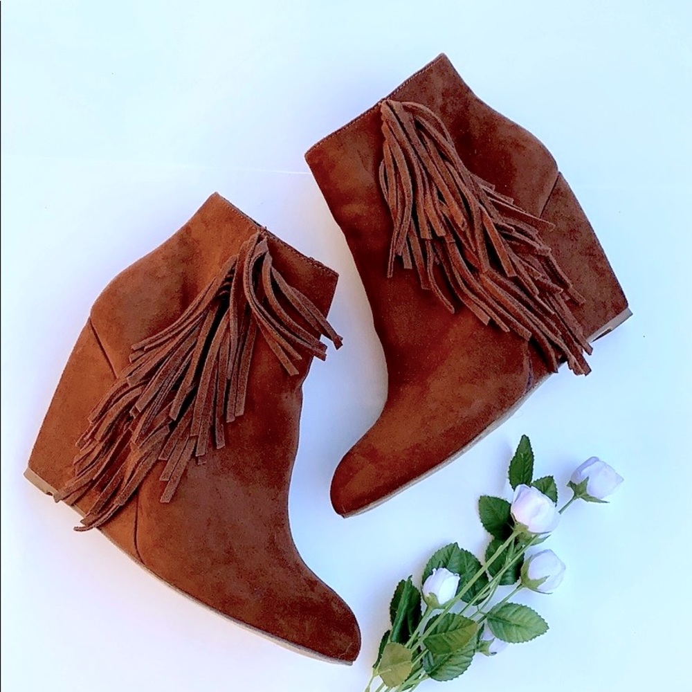 MADDEN GIRL Pave Fringe Wedge Booties, Size 8.5